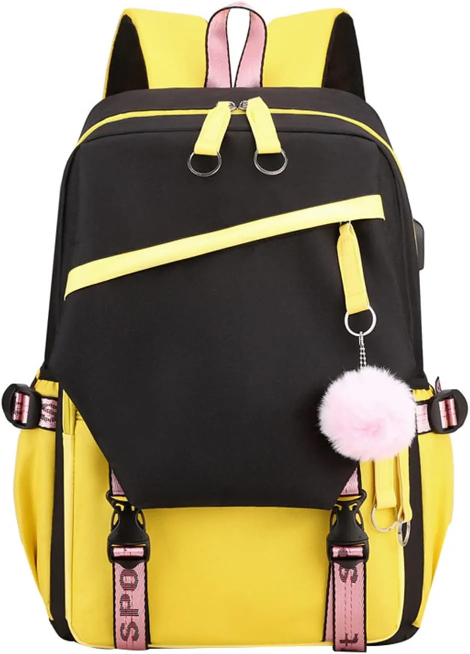 JiaYou Teen Girls Laptop Backpack Junior Middle School Daypack with USB Charge Port(Yellow,19 Liters)