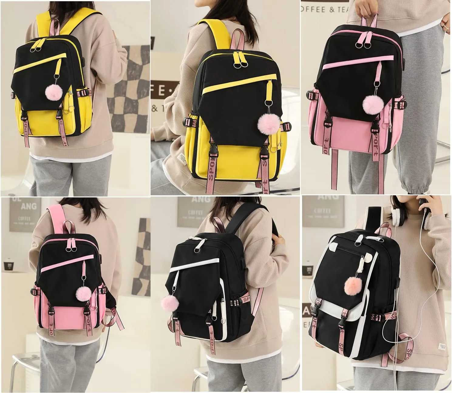 JiaYou Teen Girls Laptop Backpack Junior Middle School Daypack with USB Charge Port(Yellow,19 Liters)