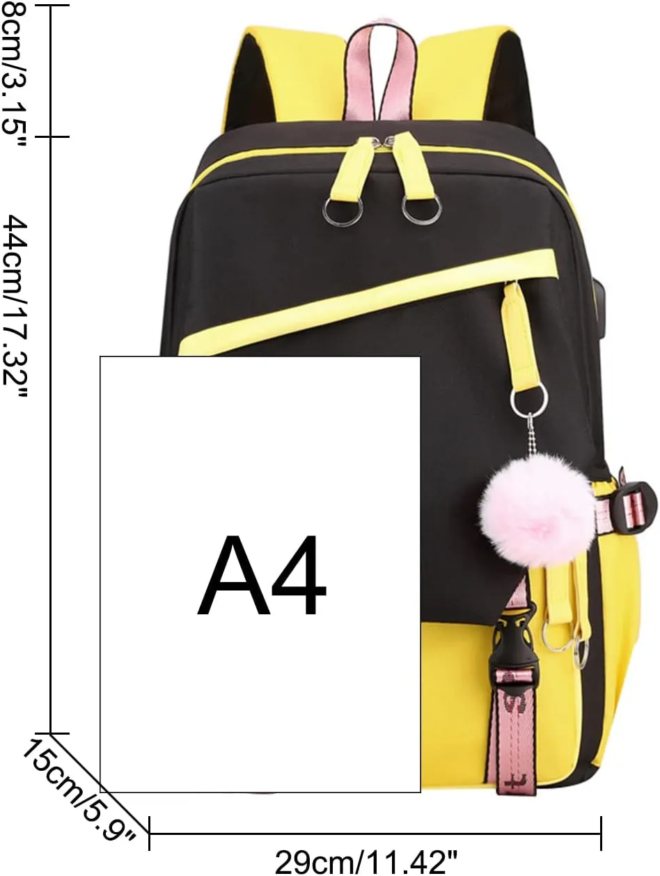 JiaYou Teen Girls Laptop Backpack Junior Middle School Daypack with USB Charge Port(Yellow,19 Liters)