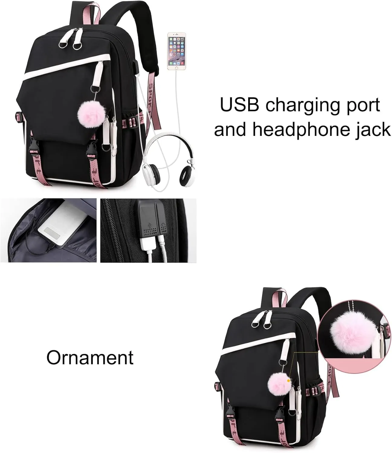 JiaYou Teen Girls Laptop Backpack Junior Middle School Daypack with USB Charge Port(Yellow,19 Liters)