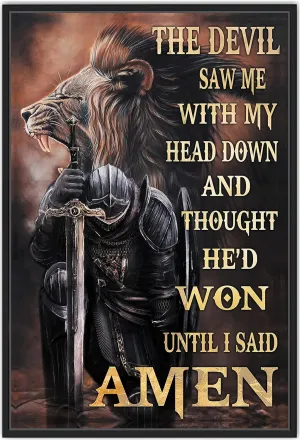 Jigsaw Puzzle 500 Piece Vintage Jesu Poster Wall Art The Devil Saw Me with My Head Down and Thought He'd Won Until I Said Amen Christian Warrior Novelty Wooden Adults Children Puzzles