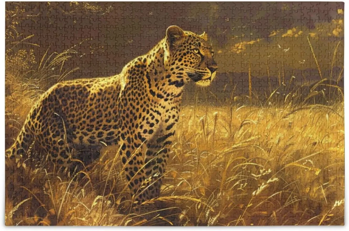 Jigsaw Puzzle for Adults 1000 Pieces, Leopard Nature Grassland Challenging Puzzle for Puzzles Lovers Jigsaw Puzzle for Party Entertainment, Family Games