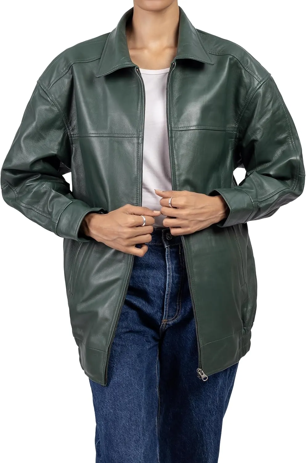 Jild Oversized Leather Jacket Women - Lambskin Leather Fall Jacket for Womens Fashion Plus Size Outfits