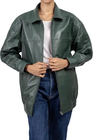 Jild Oversized Leather Jacket Women - Lambskin Leather Fall Jacket for Womens Fashion Plus Size Outfits