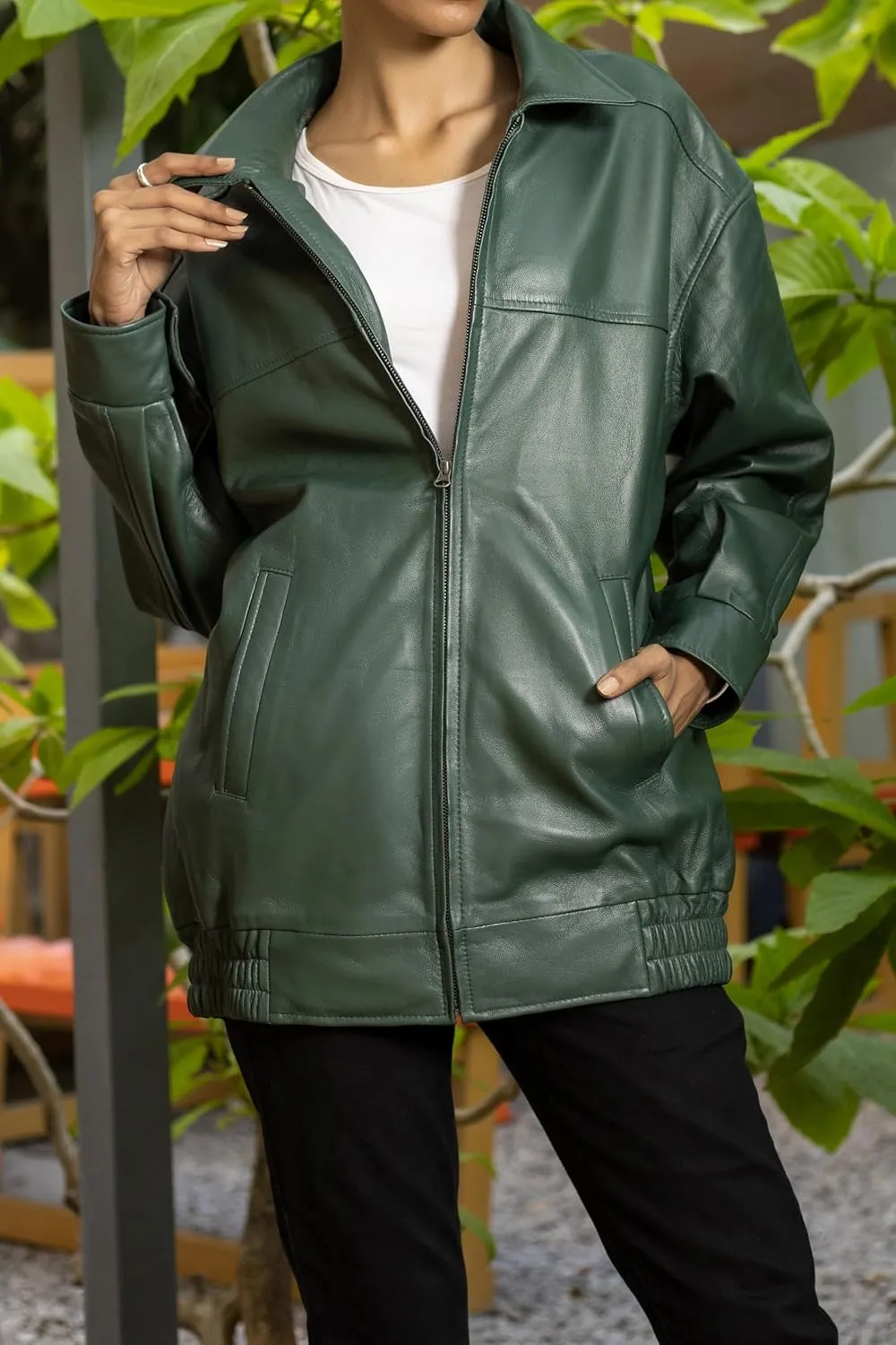 Jild Oversized Leather Jacket Women - Lambskin Leather Fall Jacket for Womens Fashion Plus Size Outfits