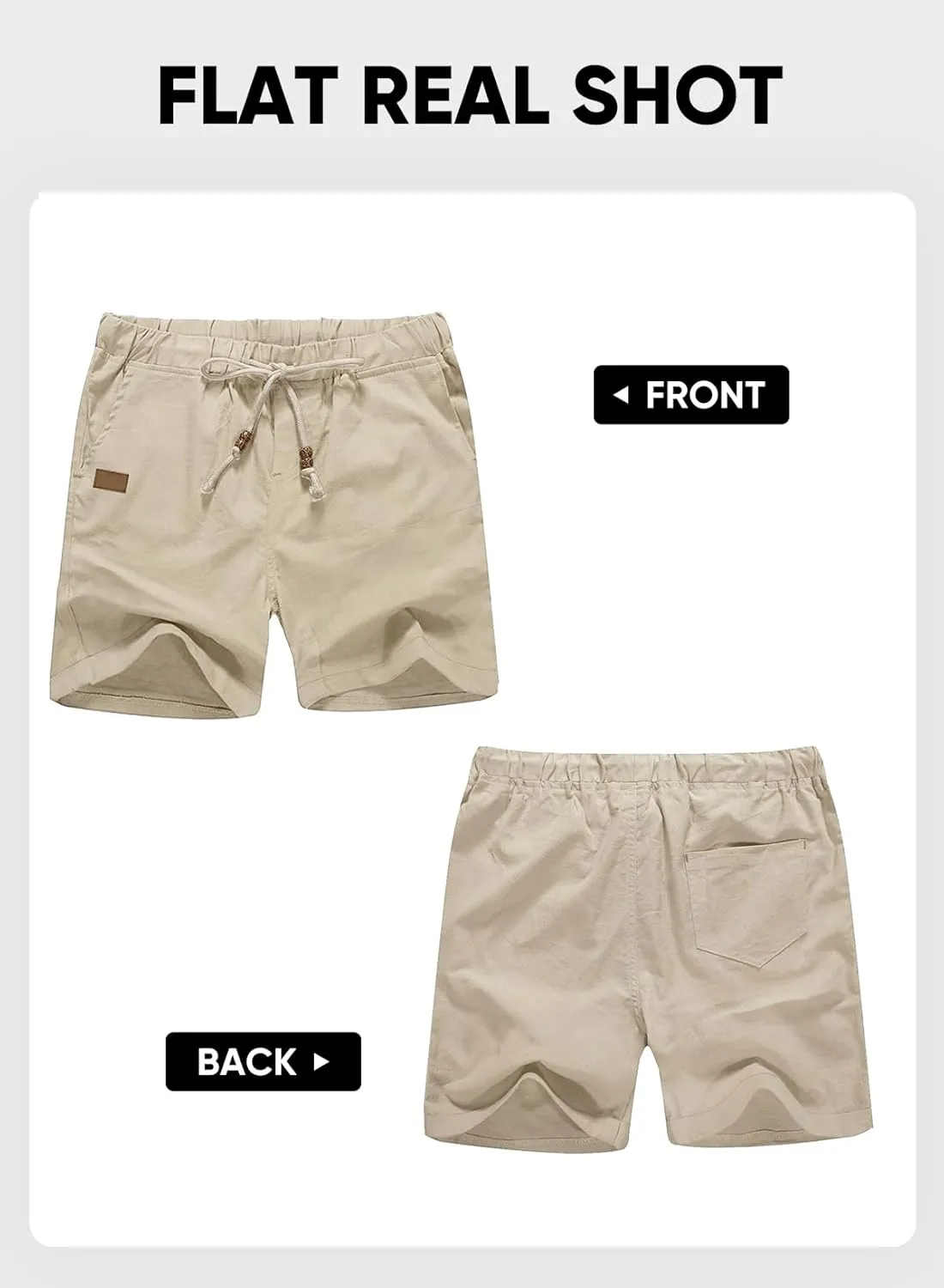 JMIERR Mens Casual 5"/ 7" Cotton Linen Shorts - Elastic Waist Drawstring Summer Beach Shorts with Pockets