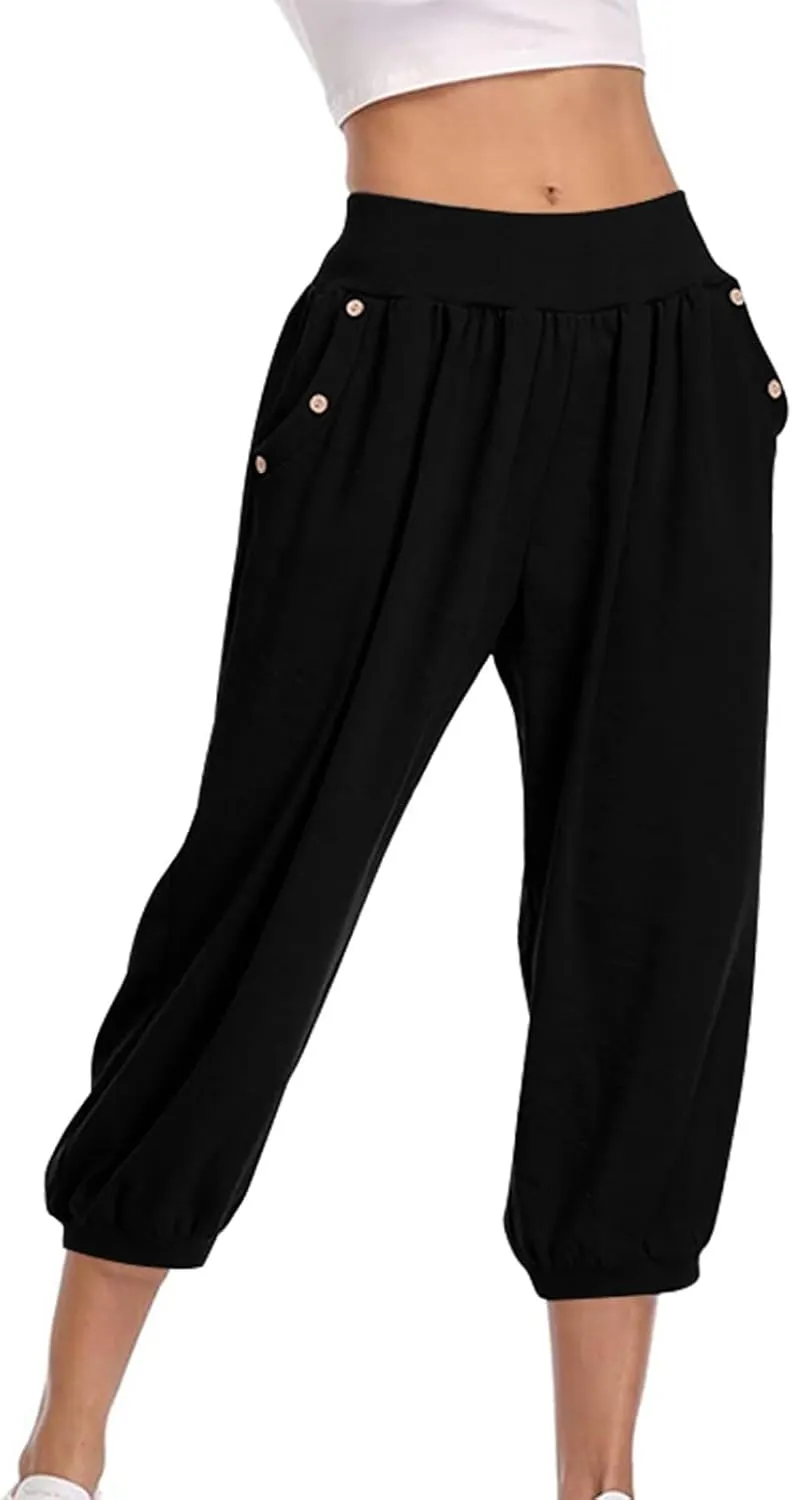 Jogger Capris for Women High Waisted Capri Pants Tummy Control Yoga Capris with Pockets Comfy Cropped Pants Trousers