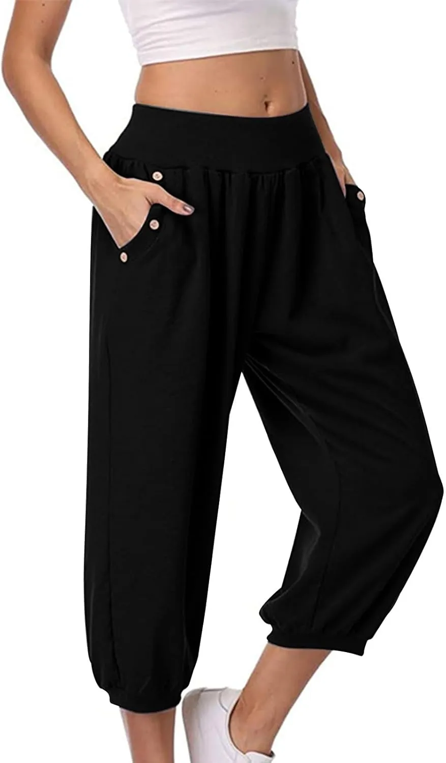 Jogger Capris for Women High Waisted Capri Pants Tummy Control Yoga Capris with Pockets Comfy Cropped Pants Trousers