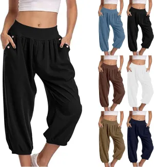 Jogger Capris for Women High Waisted Capri Pants Tummy Control Yoga Capris with Pockets Comfy Cropped Pants Trousers