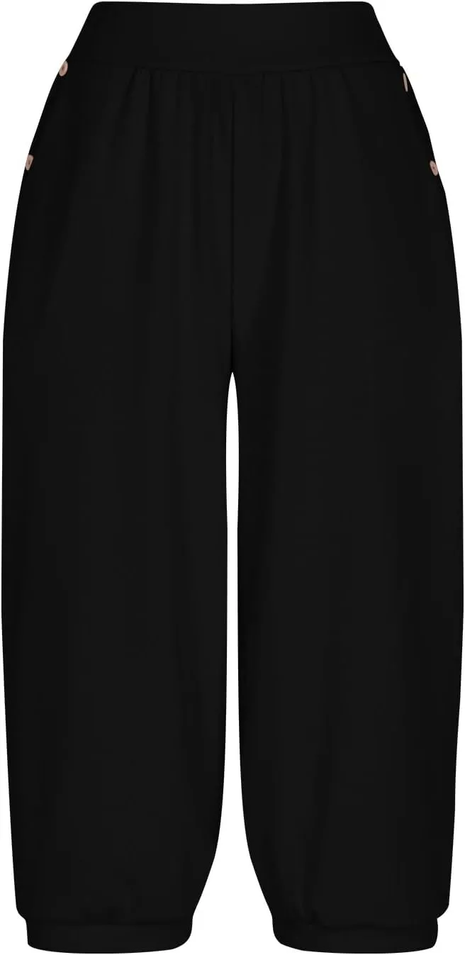 Jogger Capris for Women High Waisted Capri Pants Tummy Control Yoga Capris with Pockets Comfy Cropped Pants Trousers