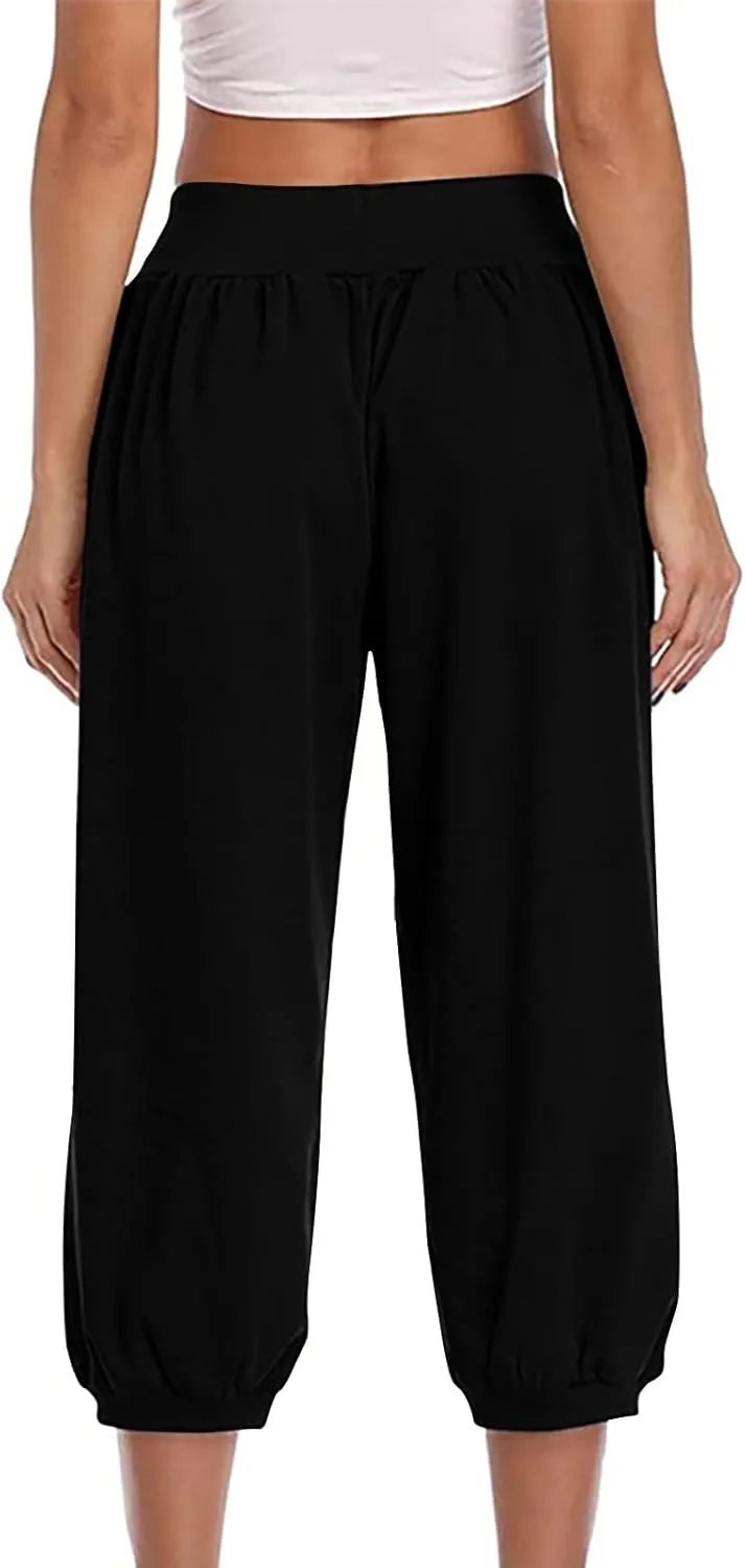 Jogger Capris for Women High Waisted Capri Pants Tummy Control Yoga Capris with Pockets Comfy Cropped Pants Trousers