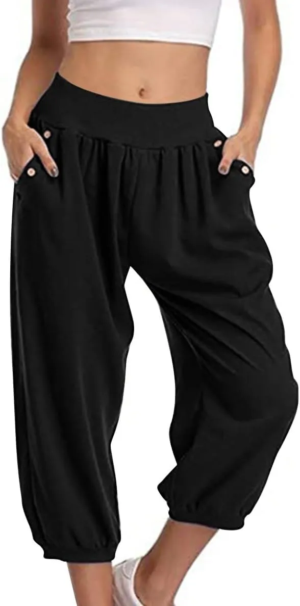 Jogger Capris for Women High Waisted Capri Pants Tummy Control Yoga Capris with Pockets Comfy Cropped Pants Trousers