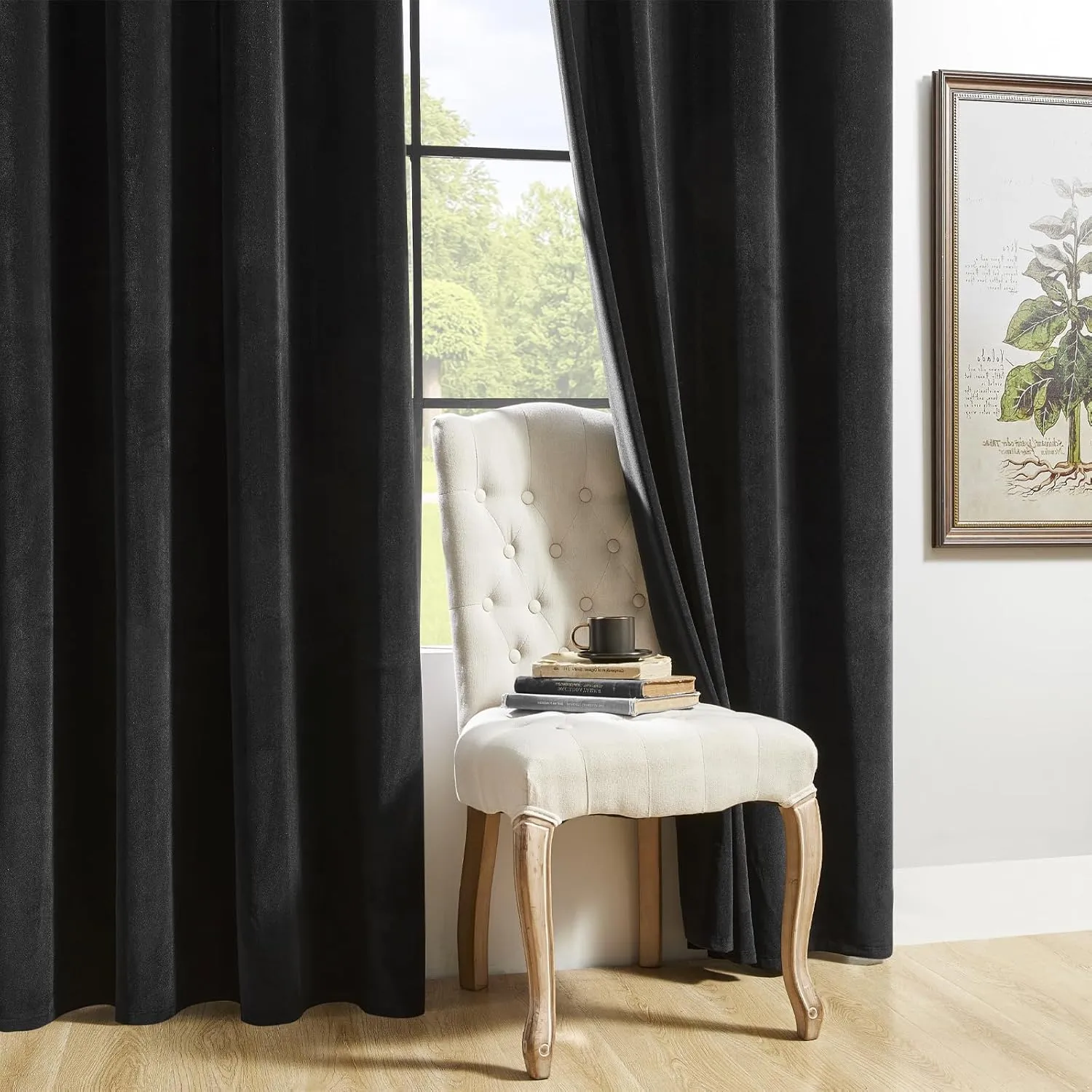Joydeco Black Velvet Curtains 90 inch Length 2 Panels, Luxury Blackout Rod Pocket Thermal Insulated Window Curtains, Super Soft Room Darkening Drapes for Living Dining Room Bedroom,W52 x L90 inches