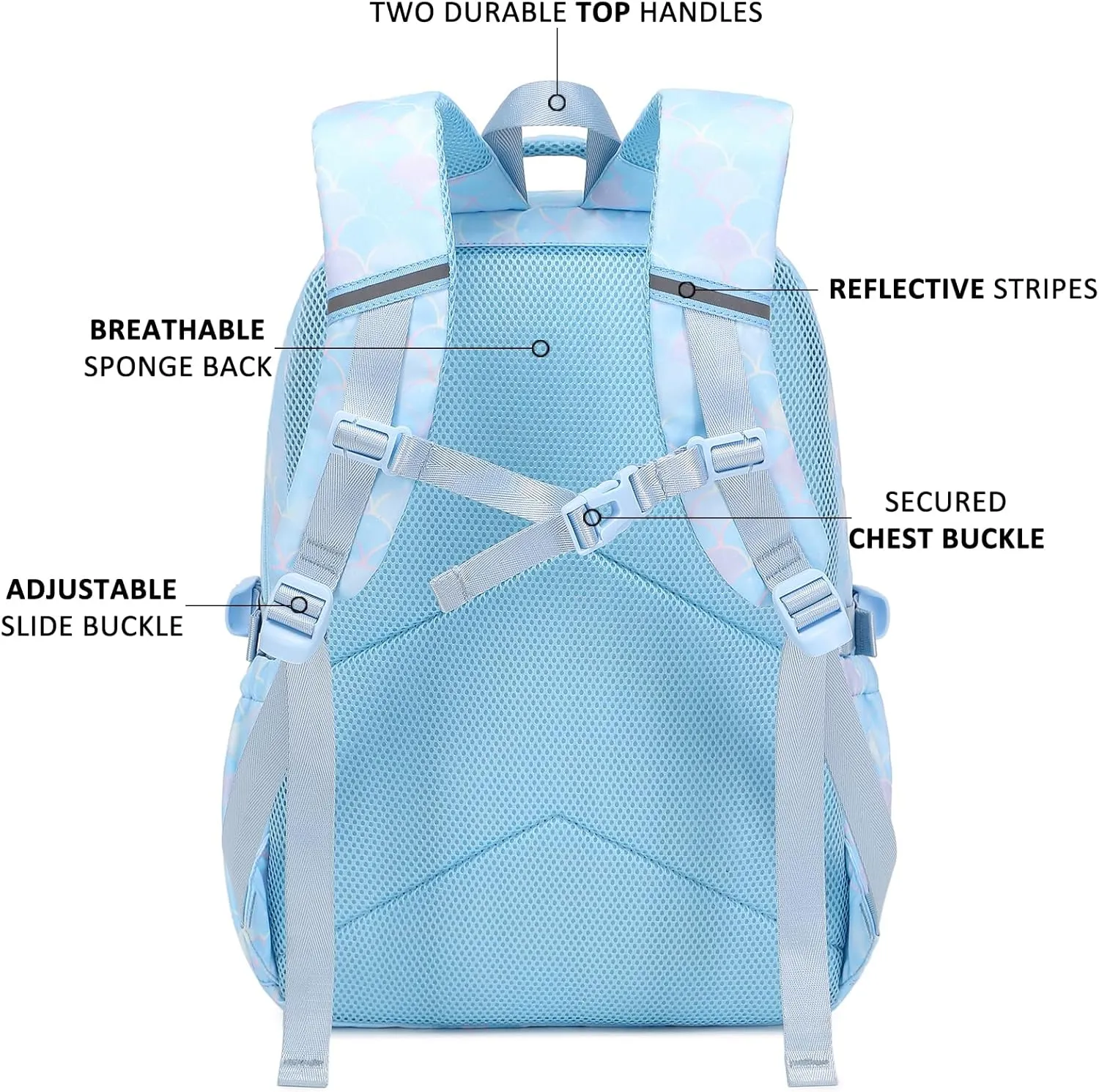 Joyfulife Mermaid Backpack for Girls Backpack with Lunch Box Kids Backpack Elementary Bookbags Primary Middle School Bags for Teens 3 in 1 School Backpack Set