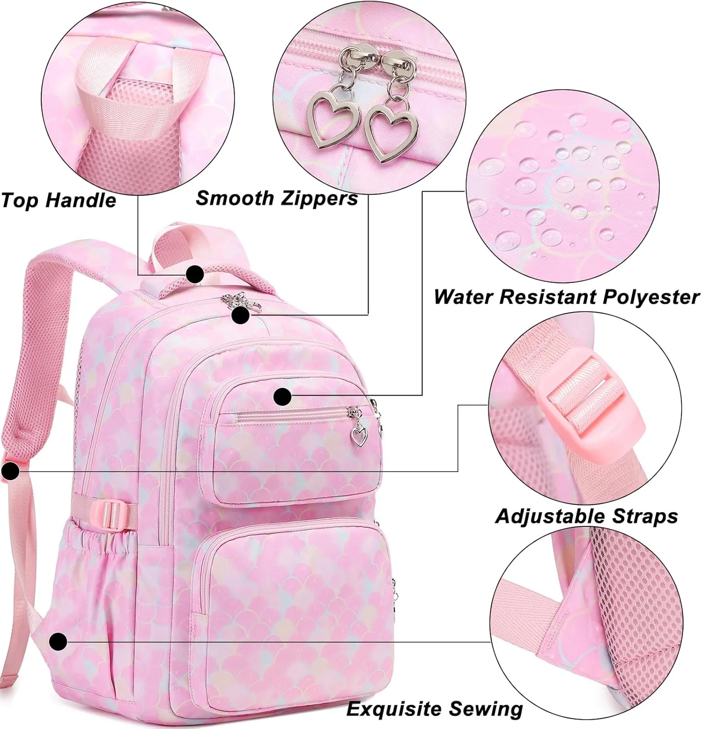 Joyfulife Mermaid Backpack for Girls Backpack with Lunch Box Kids Backpack Elementary Bookbags Primary Middle School Bags for Teens 3 in 1 School Backpack Set