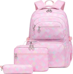 Joyfulife Mermaid Backpack for Girls Backpack with Lunch Box Kids Backpack Elementary Bookbags Primary Middle School Bags for Teens 3 in 1 School Backpack Set