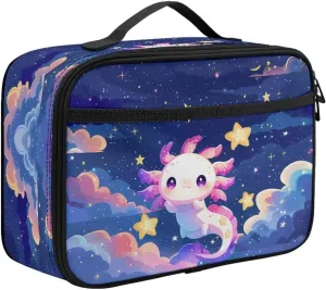 JoyLamoria Lunch Bag Large Capacity Food Container School Lunch Box Handbags Zipper Pouch with Handle, Axolotl Galaxy Print