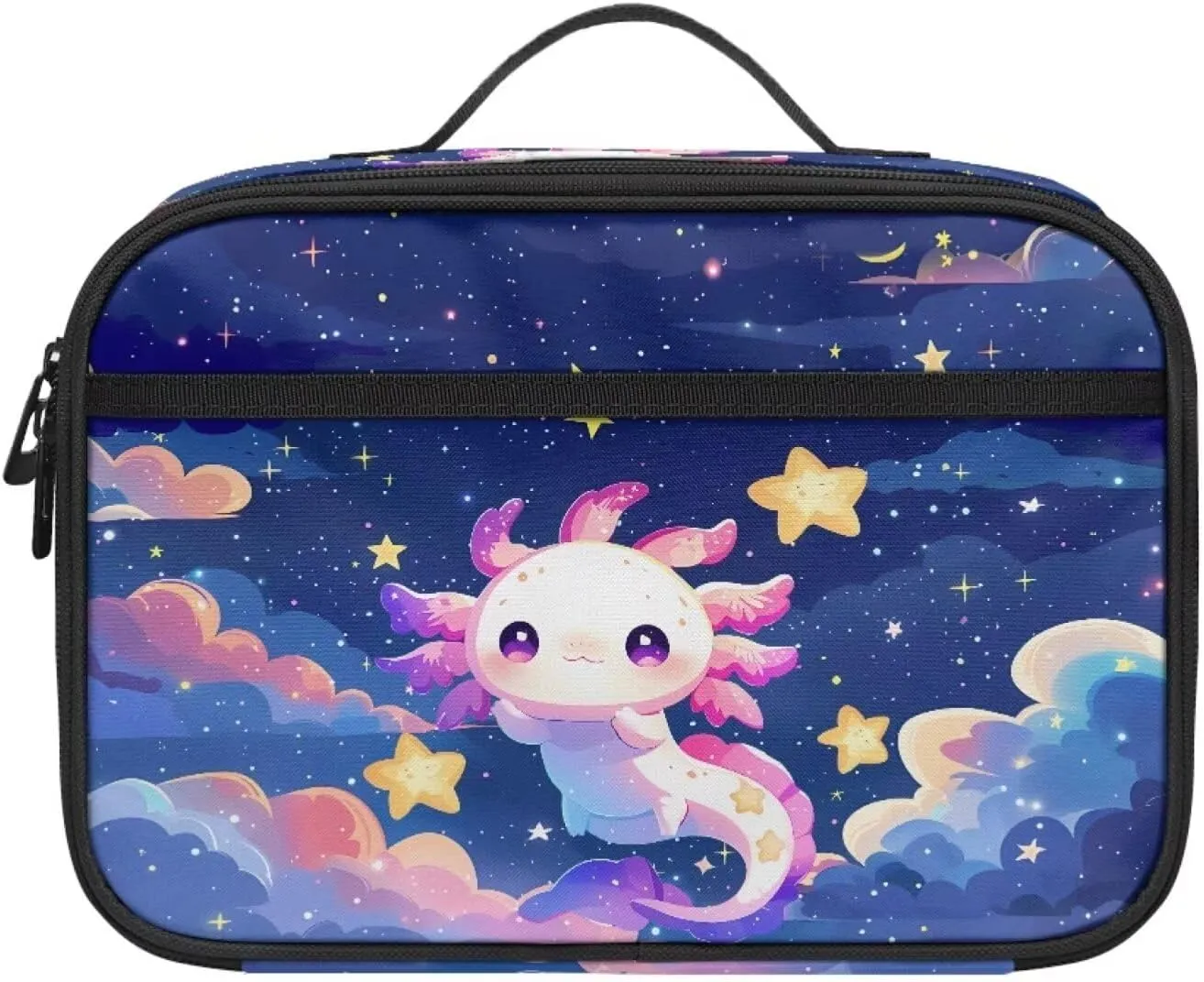 JoyLamoria Lunch Bag Large Capacity Food Container School Lunch Box Handbags Zipper Pouch with Handle, Axolotl Galaxy Print