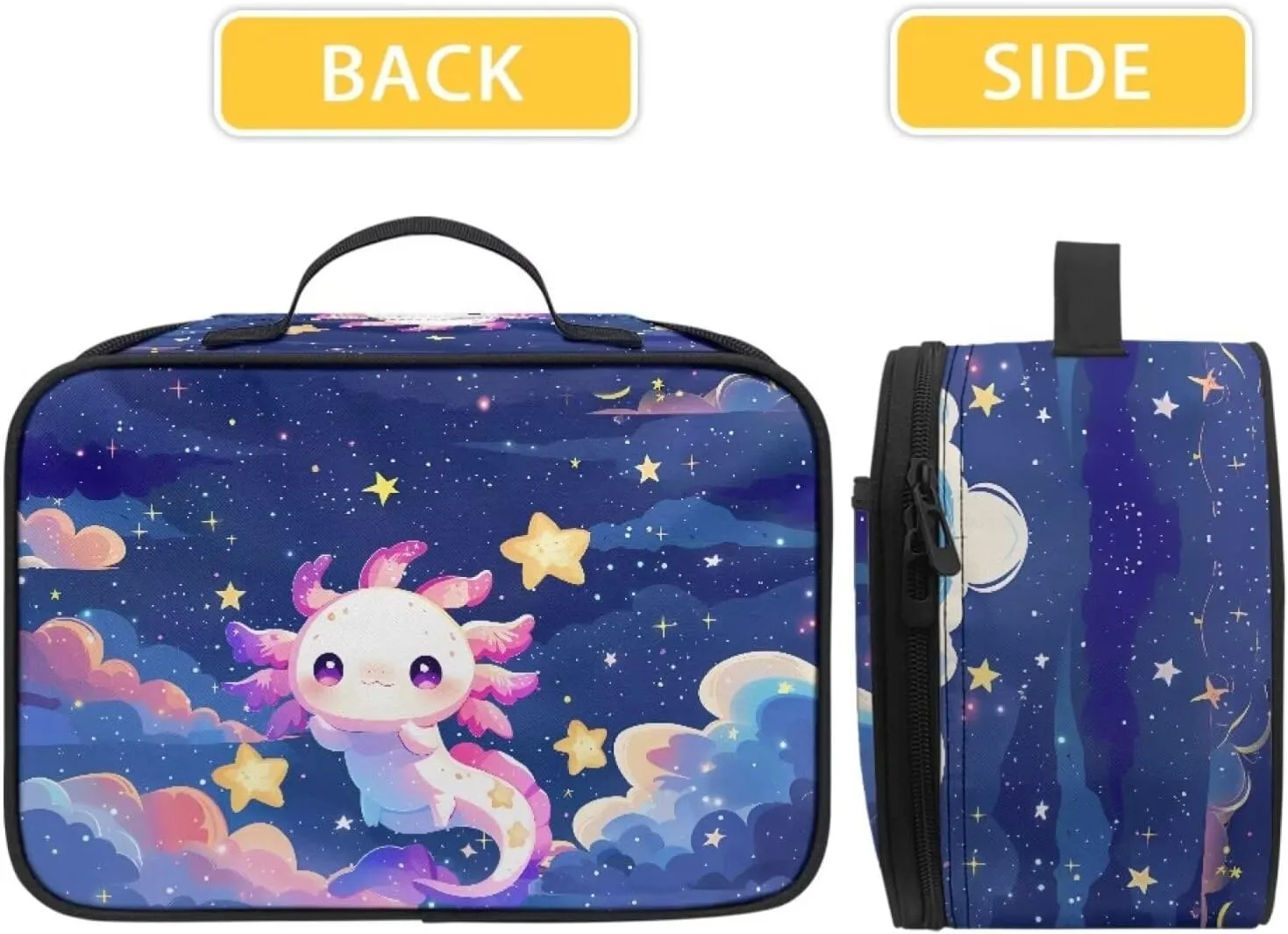 JoyLamoria Lunch Bag Large Capacity Food Container School Lunch Box Handbags Zipper Pouch with Handle, Axolotl Galaxy Print
