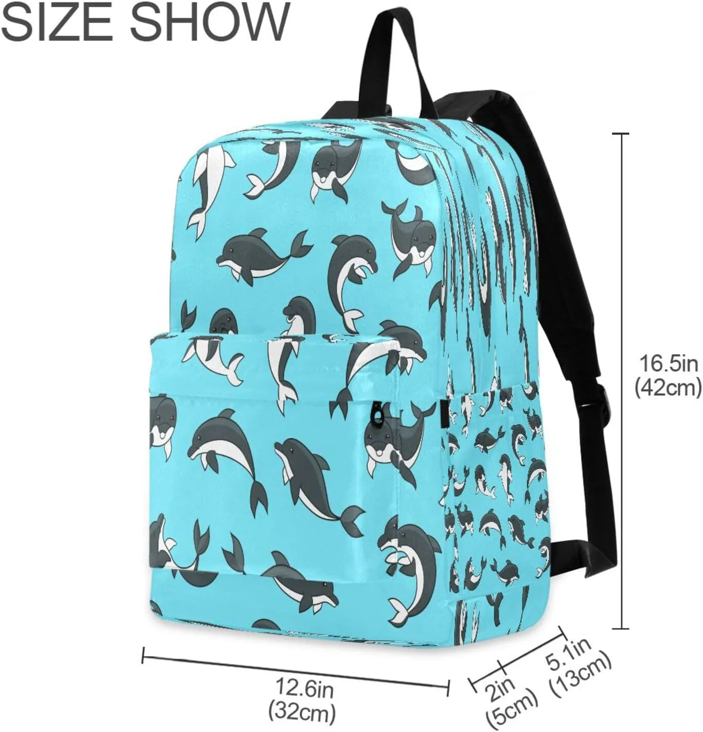 JSTEL Dolphin School Backpack for Kid 5-19 yrs,Dolphin Backpack Childen School Bag Polyester Bookbag