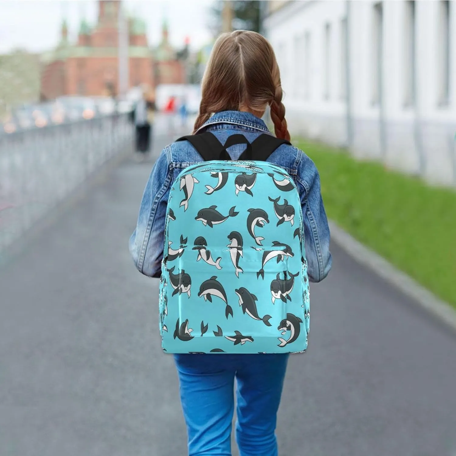 JSTEL Dolphin School Backpack for Kid 5-19 yrs,Dolphin Backpack Childen School Bag Polyester Bookbag