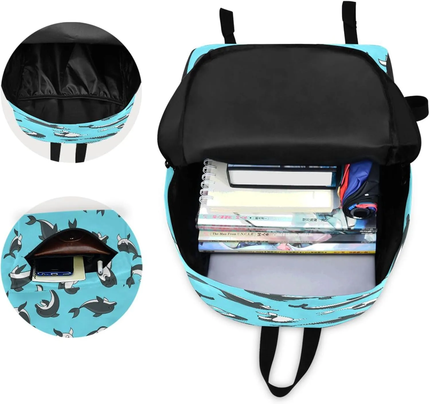 JSTEL Dolphin School Backpack for Kid 5-19 yrs,Dolphin Backpack Childen School Bag Polyester Bookbag