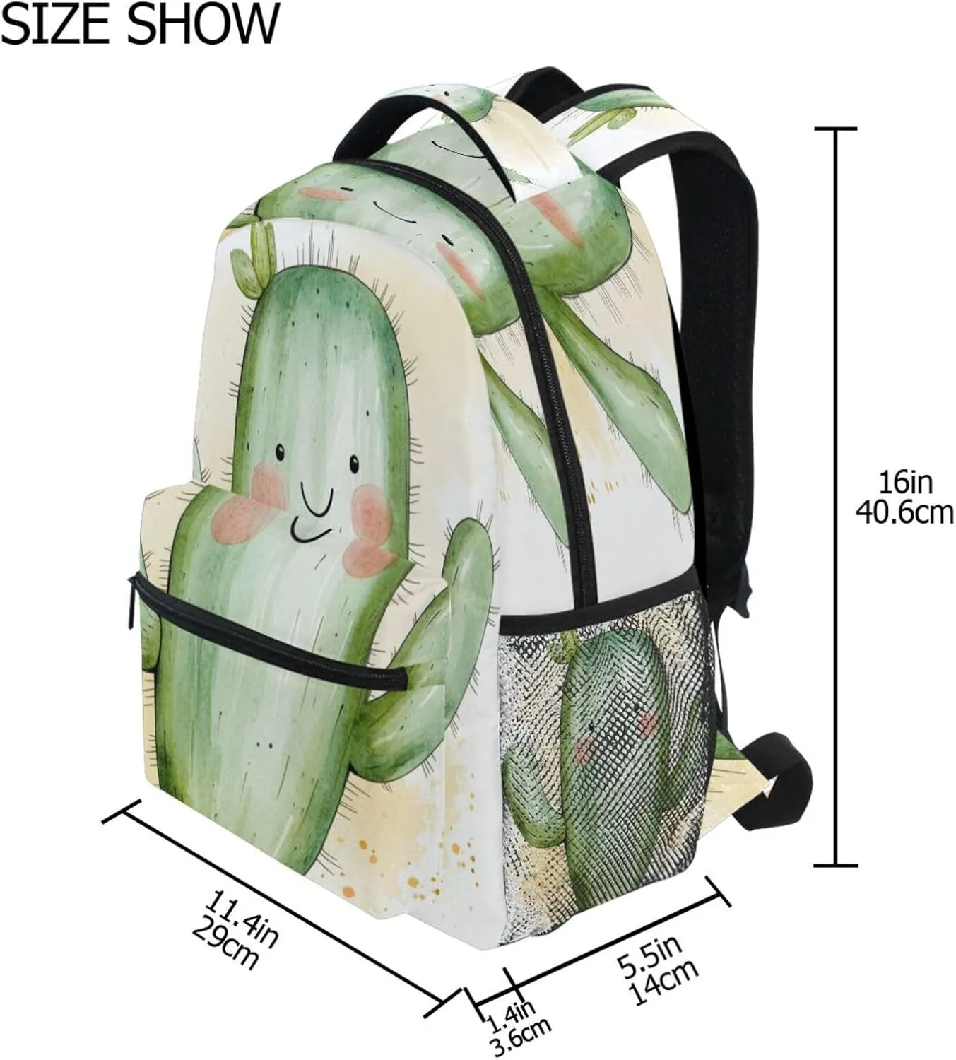 JSTEL Kid Cactus Backpack,Elementary School Backpack Cactus Kid Bookbag for Boy Girl Ages 5 to 13,01