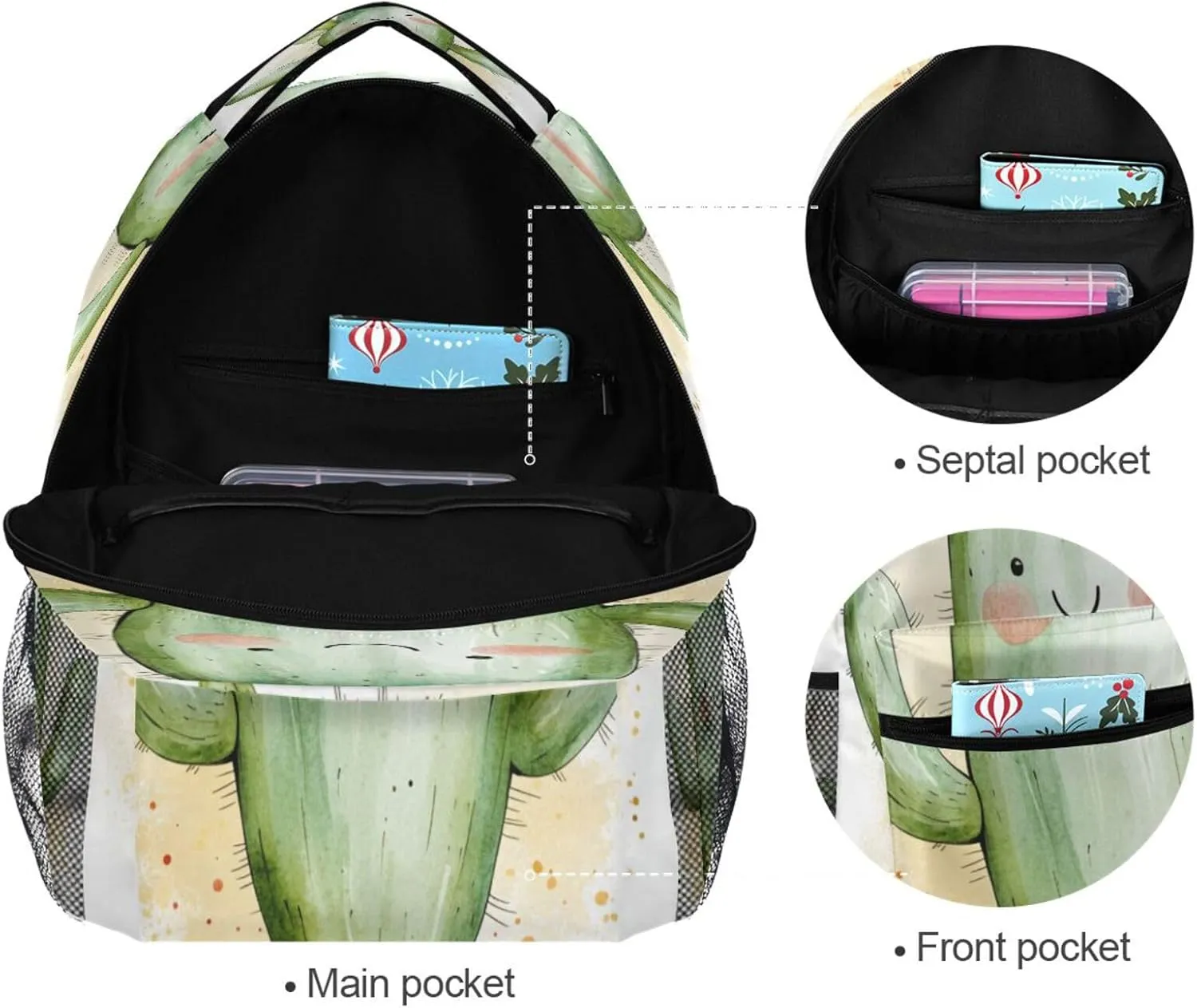 JSTEL Kid Cactus Backpack,Elementary School Backpack Cactus Kid Bookbag for Boy Girl Ages 5 to 13,01