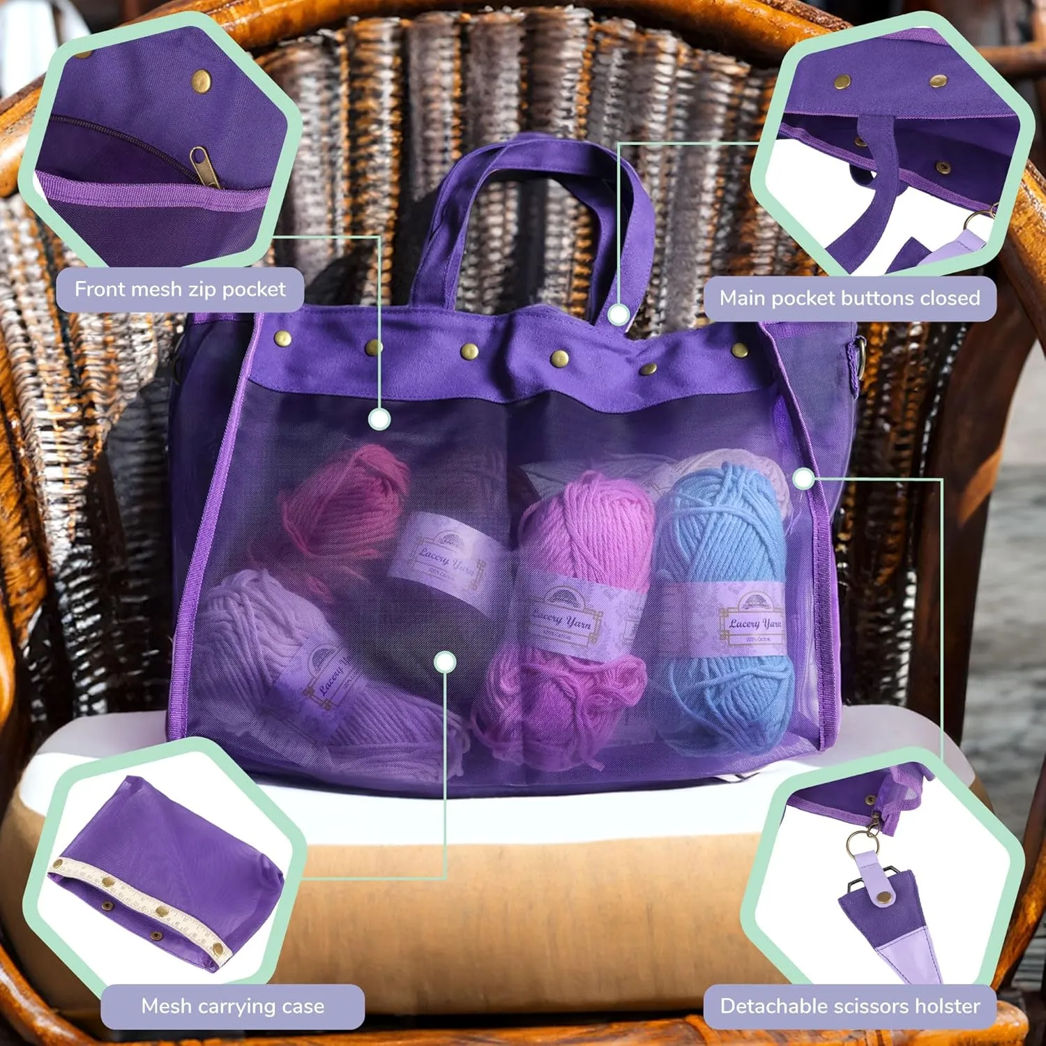 JubileeYarn Mesh Tote Yarn Storage Tote Bag - Yellow - 1 Bag
