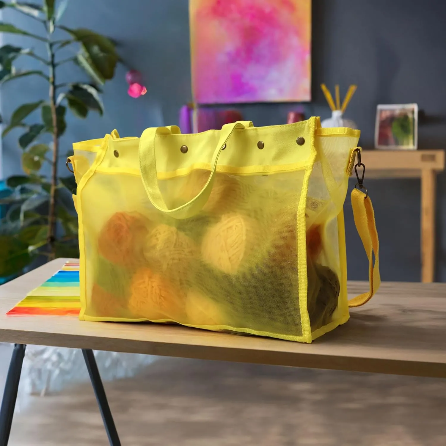 JubileeYarn Mesh Tote Yarn Storage Tote Bag - Yellow - 1 Bag