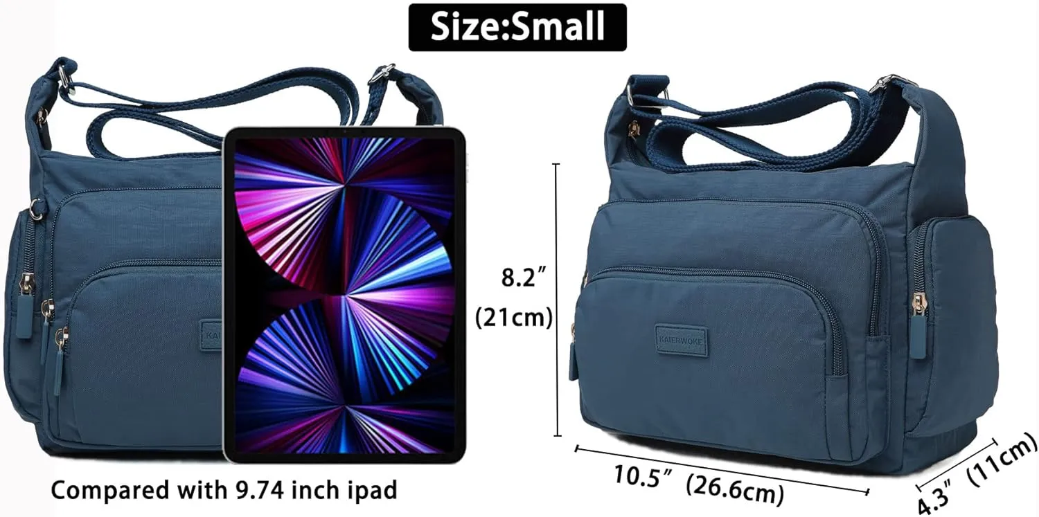 KAIERWOKE Crossbody Handbags for Women with Anti theft Casual Multi Pocket Shoulder Bag Nylon Travel Purse