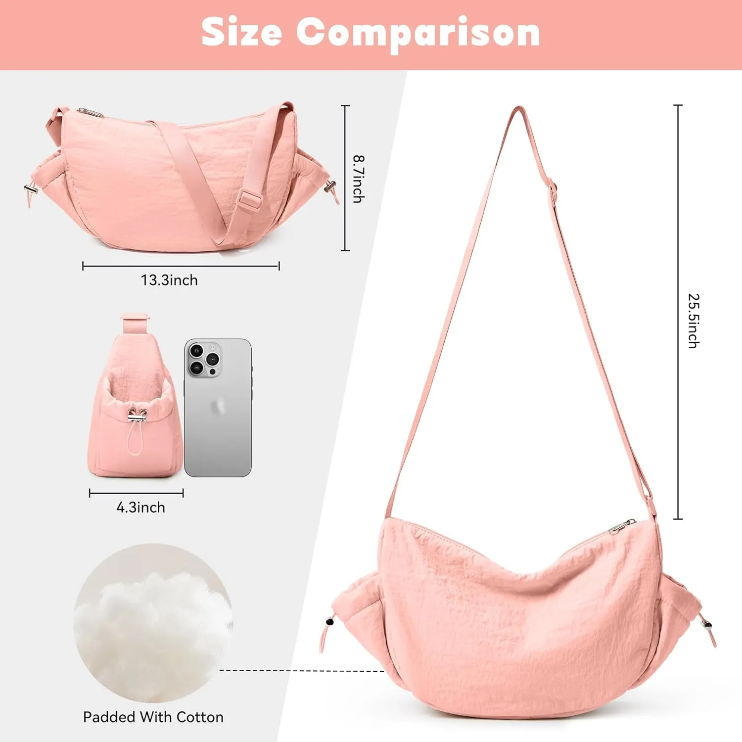 KALIDI Crossbody Purse Bag for Women Nylon Crescent Bag Men Dumpling Bag Lightweight Travel Sling Bag with Adjustable Strap