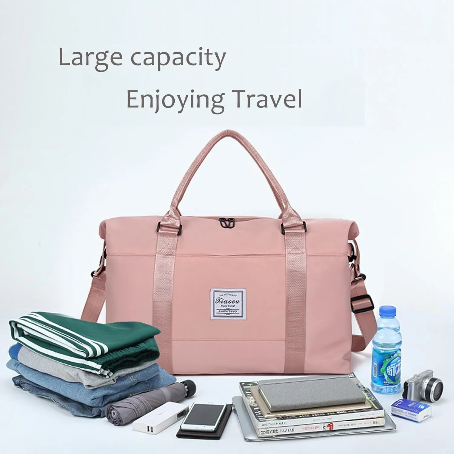 KARRESLY Travel Duffel Bag for Women,Shoulder Weekender Overnight Bag Sports Gym Tote Bag,Waterproof（Dark Blue）
