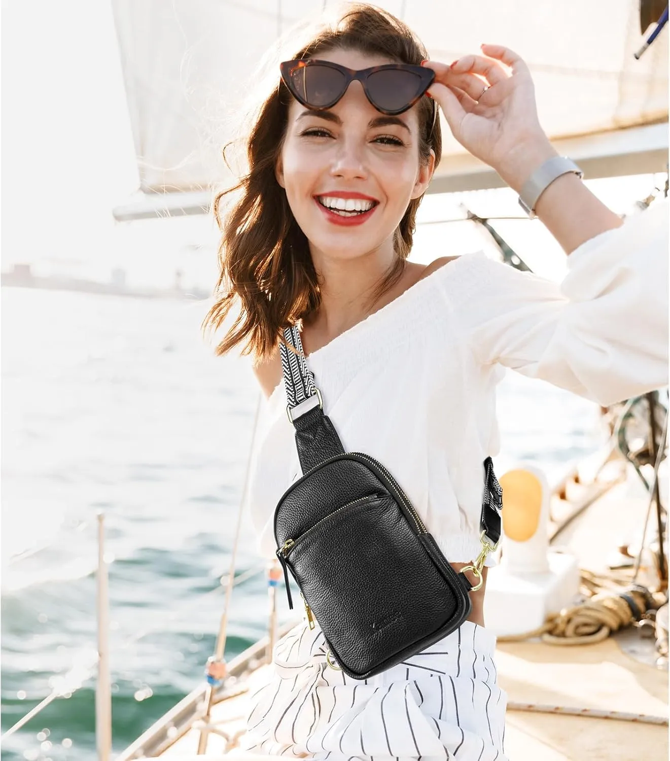 Kattee Sling Bag for Women, Small Genuine Leather Crossbody Chest Bags Fanny Packs, Soft Shoulder Daypack Travel Outdoor