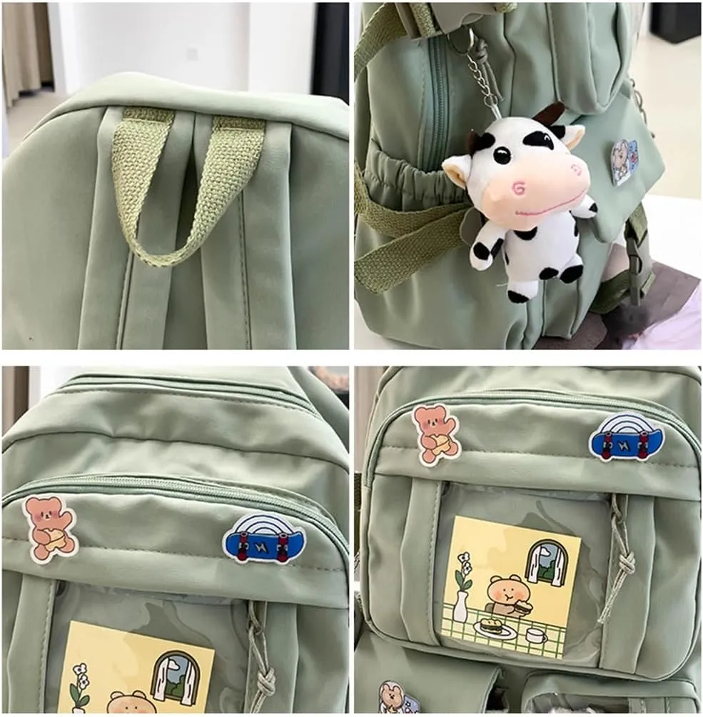 Kawaii Backpack Lovely Pastel Rucksack for Teen Girls, Cute Aesthetic Bookbag for School with Kawaii Pin and Accessories (Blue)