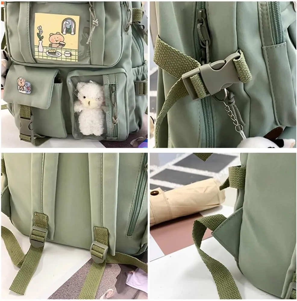 Kawaii Backpack Lovely Pastel Rucksack for Teen Girls, Cute Aesthetic Bookbag for School with Kawaii Pin and Accessories (Pink)