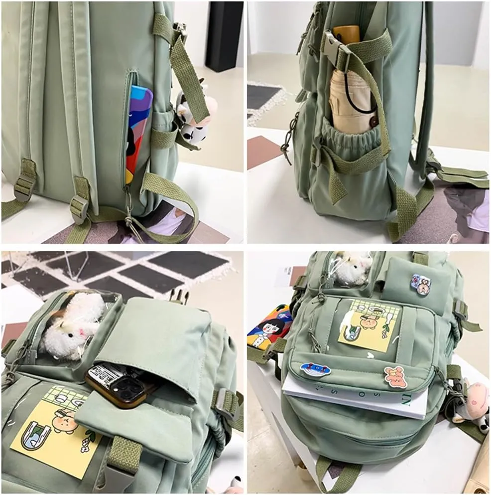 Kawaii Backpack Lovely Pastel Rucksack for Teen Girls, Cute Aesthetic Bookbag for School with Kawaii Pin and Accessories (Pink)