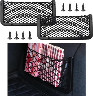 Kewucn 2 PCS Car Storage Net Bag, ABS Plastic Frame Auto Mesh Net Holder with Secure Screws, Universal Vehicle Seatback Net Pocket Organizer Acessories for Automotive RV Home (Medium)