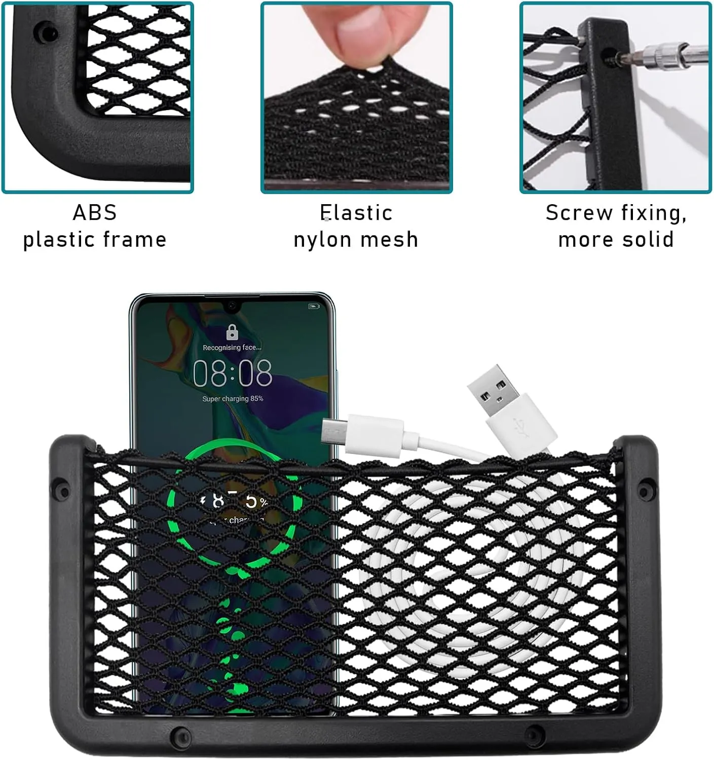 Kewucn 2 PCS Car Storage Net Bag, ABS Plastic Frame Auto Mesh Net Holder with Secure Screws, Universal Vehicle Seatback Net Pocket Organizer Acessories for Automotive RV Home (Medium)