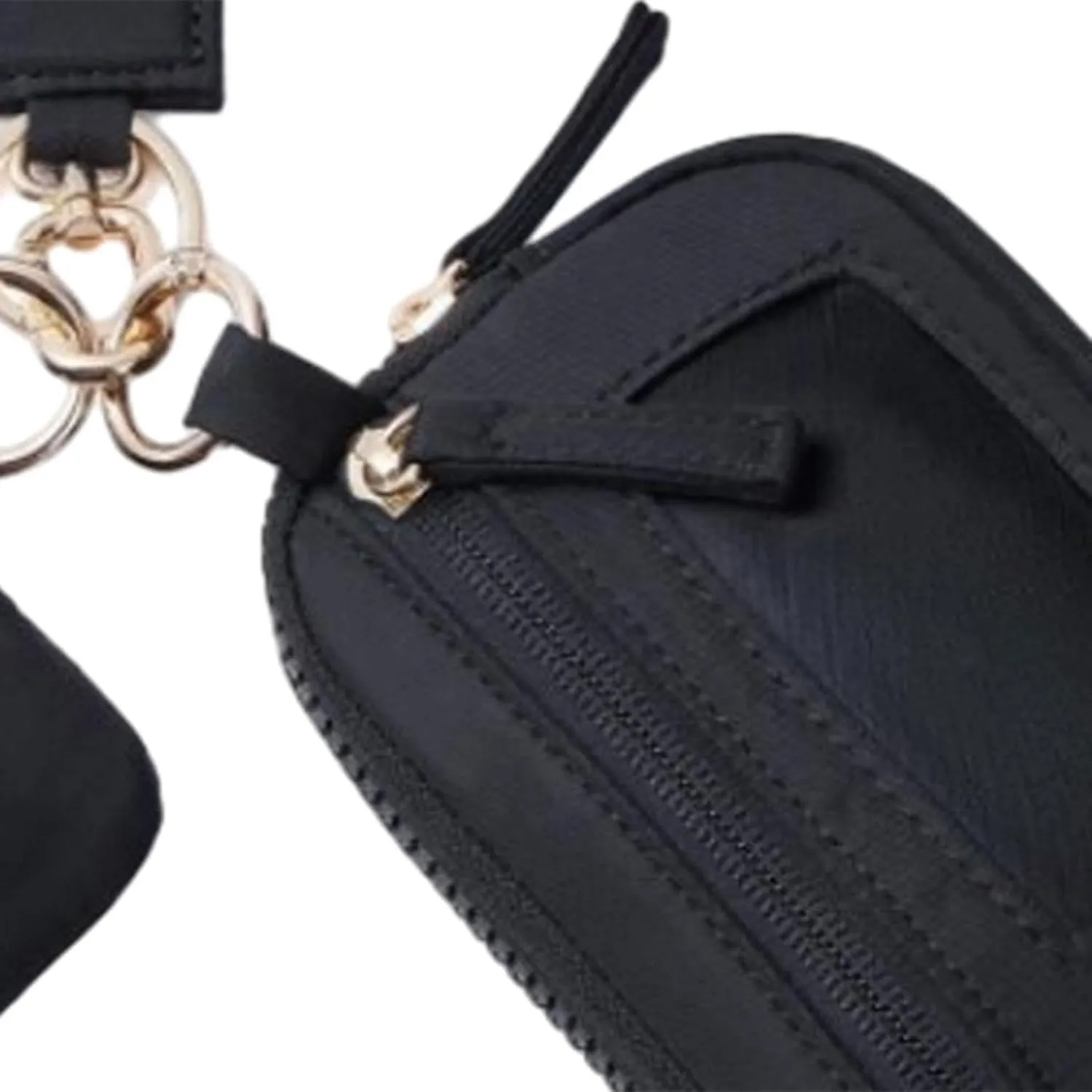 Keychain Wristlet Wallet Double Pouch Nylon Bag Portable with Zipper Purse Small Wallet with Keyring for Dating Shopping Travel, Black