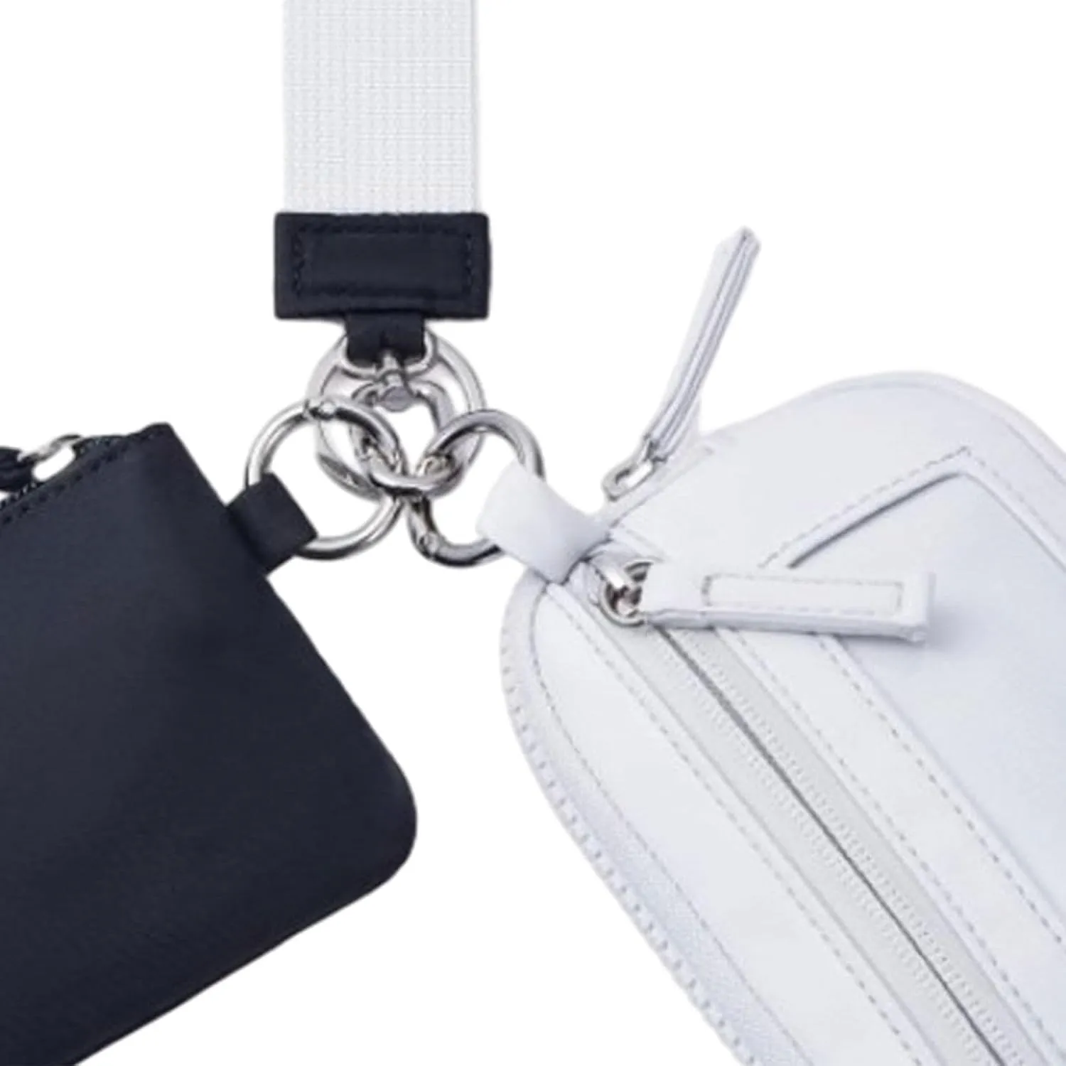 Keychain Wristlet Wallet Purse Card Storage with Zipper Bag Double Pouch Women Men for Traveling Street Fishing Shopping Hiking, Black Gray