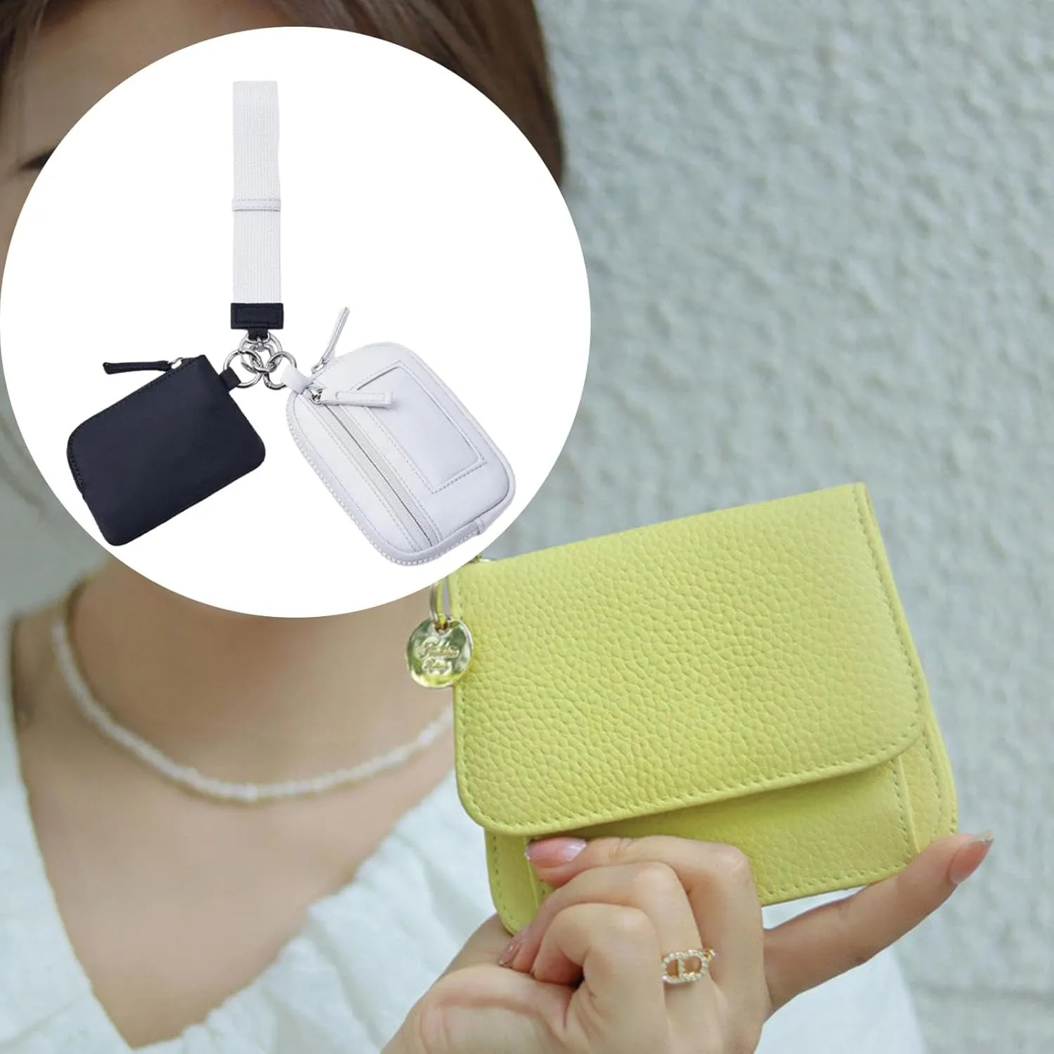Keychain Wristlet Wallet Small Wallet with Keyring Organizer Waterproof Casual Women Men Purse for Party Shopping Backpacking, Black Gray