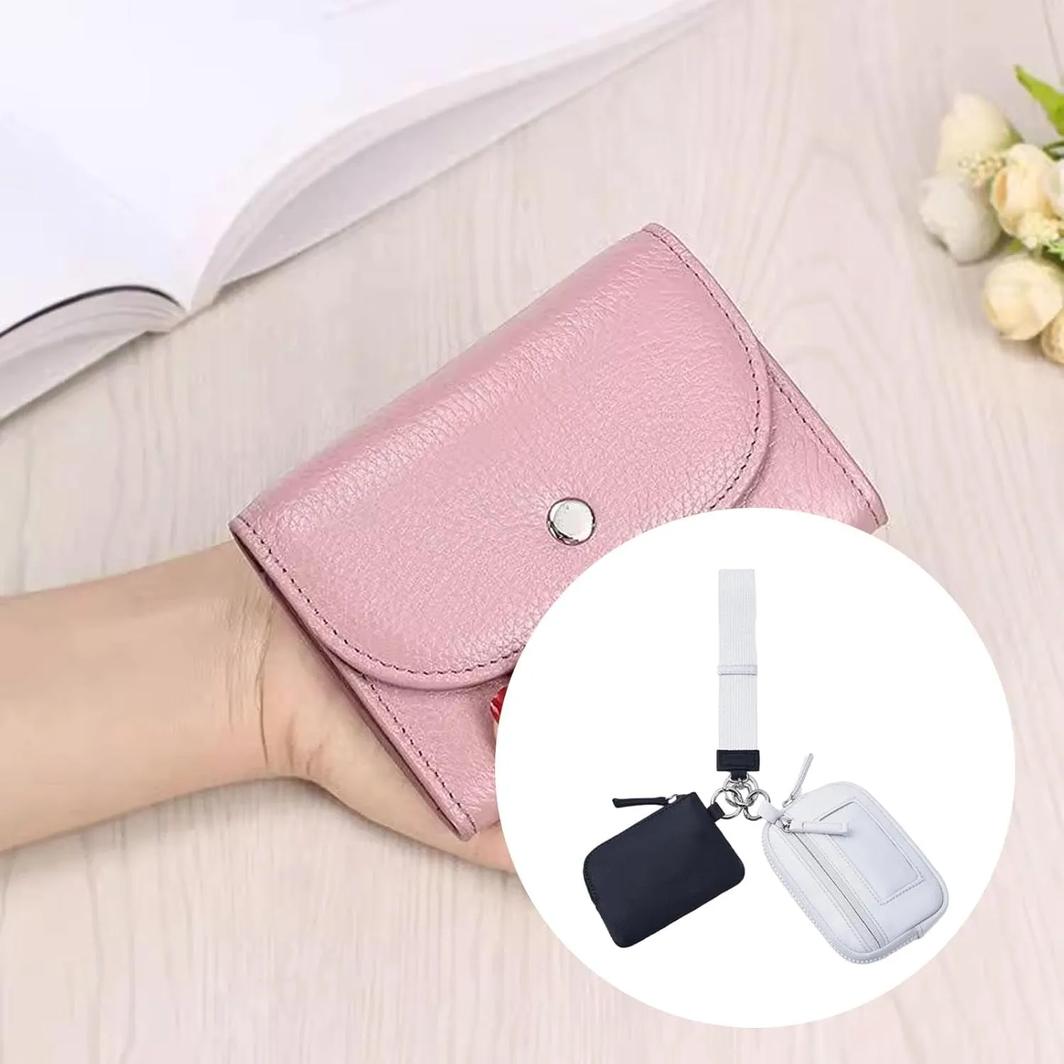 Keychain Wristlet Wallet Small Wallet with Keyring Organizer Waterproof Casual Women Men Purse for Party Shopping Backpacking, Black Gray