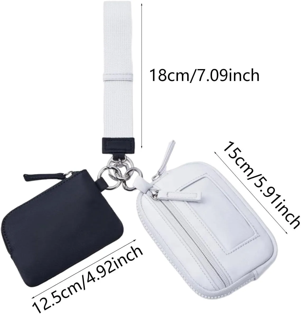 Keychain Wristlet Wallet Small Wallet with Keyring Organizer Waterproof Casual Women Men Purse for Party Shopping Backpacking, Black Gray