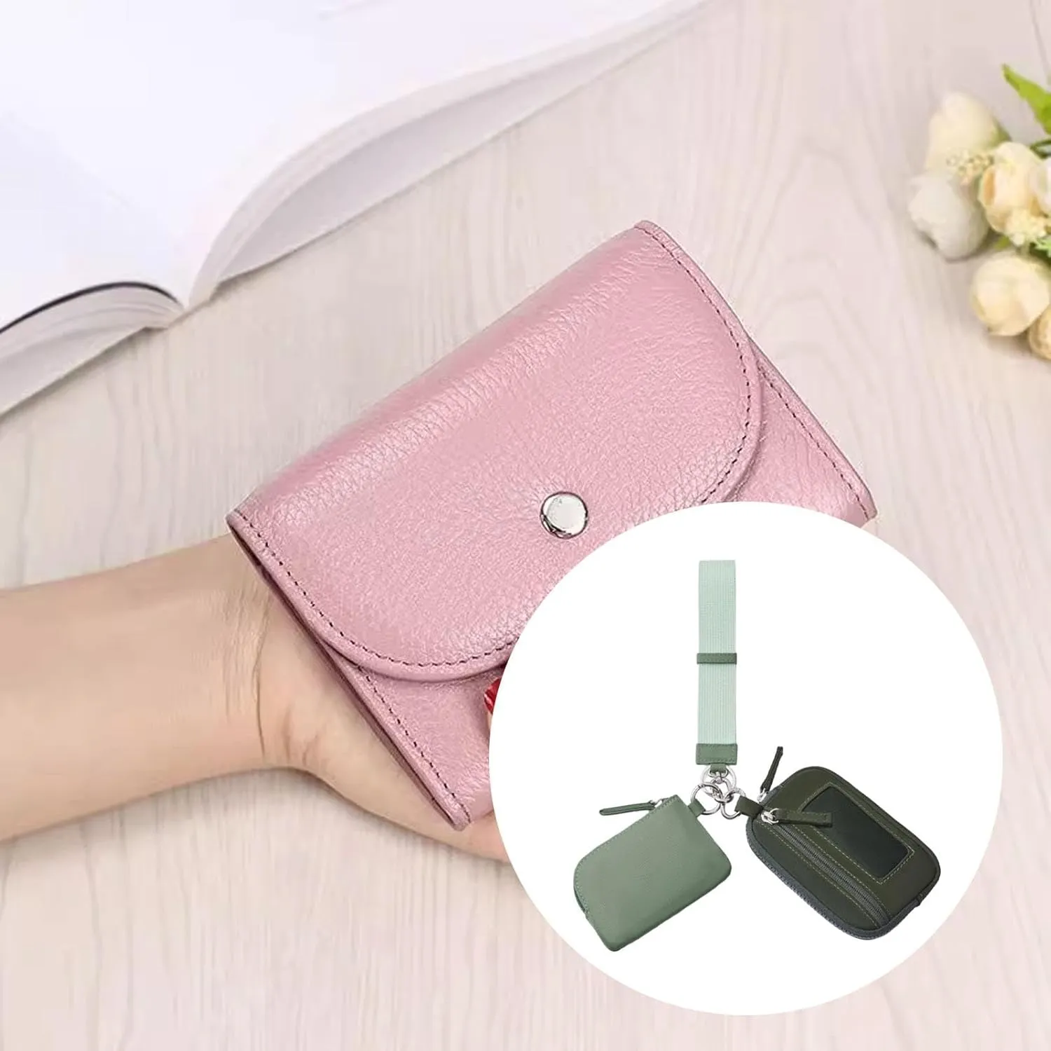 Keychain Wristlet Wallet Small Wallet with Keyring Portable Trendy Women Men Purse for Valentines Gift Backpacking Traveling