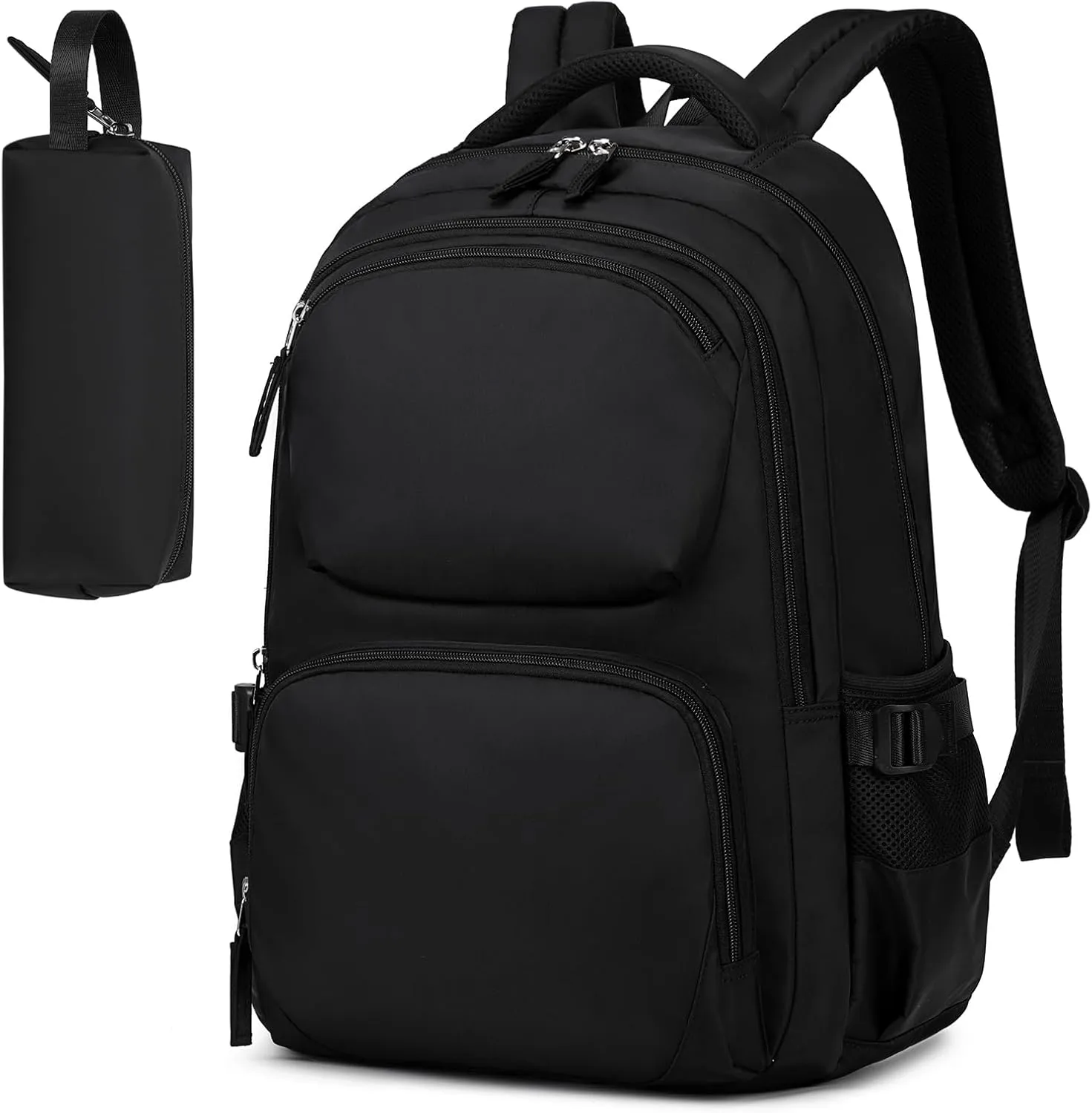Kids Backpack, School Backpack with Pencil Case Set for Boys Kawaii Girls Bookbag for Elementary Middle School, Age 6-12, Plain Black