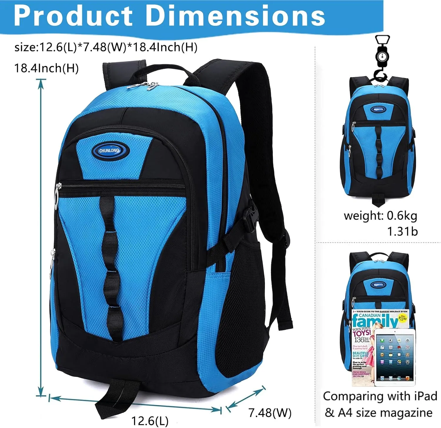 Kids School Backpack For Boy And Girl,Large Capacity High Middle Elementary Primary Students Teens Sports Bookbag (Light Blue)