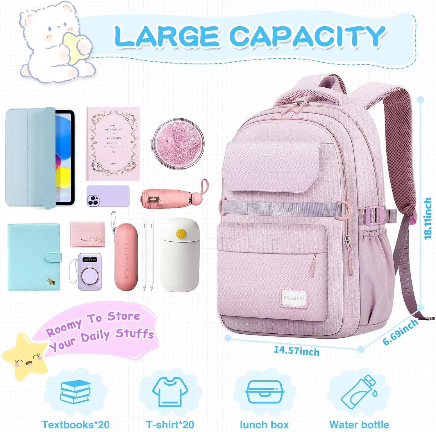 Kids School Backpack for Teens Girls Aesthetic Purple Backpack Lightweight College Laptop Casual Travel Bookbag