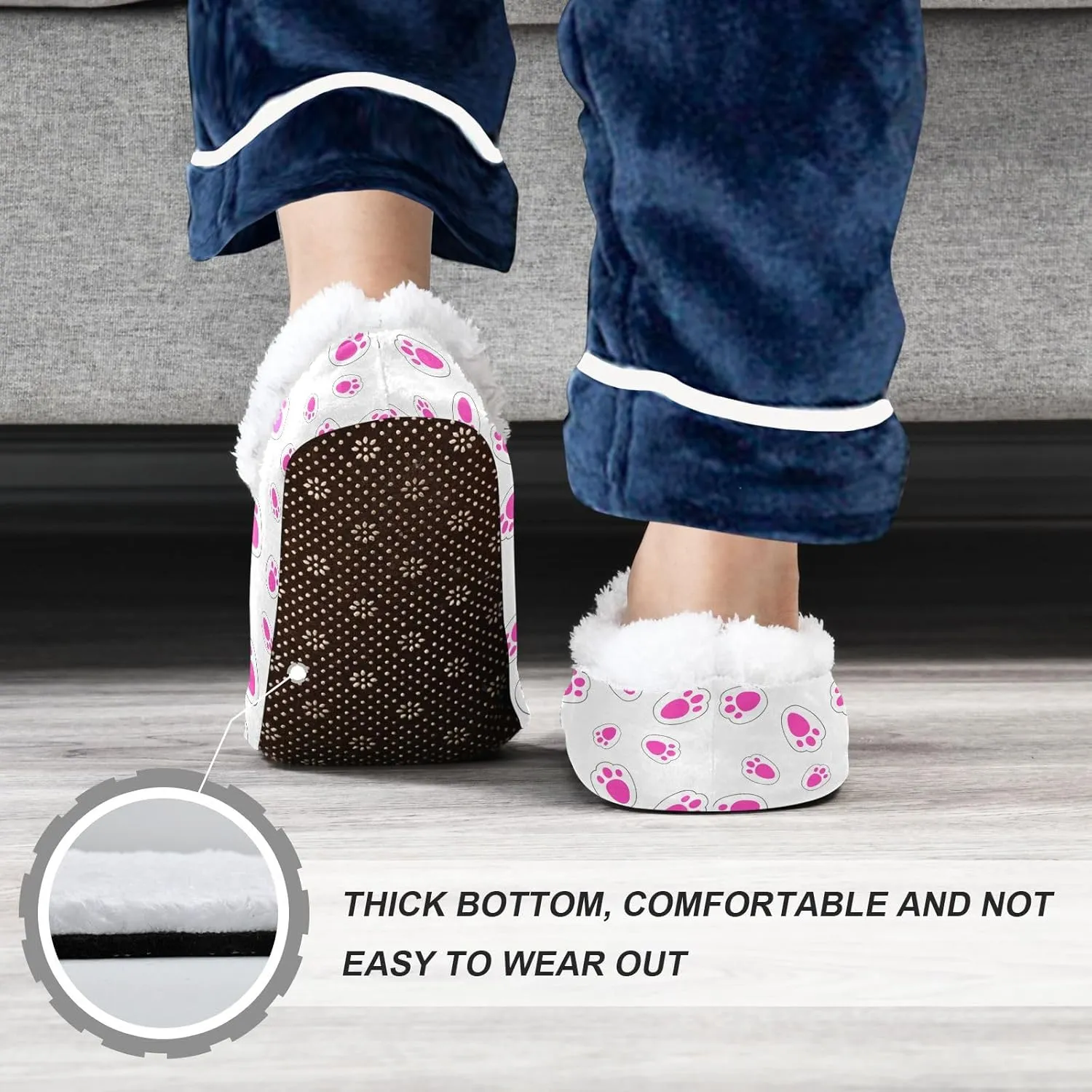 Kids Winter Slippers Footprints Rabbit Funny Animal Paw Print Warm Soft Non Slip House Slippers for Boys Girls Indoor