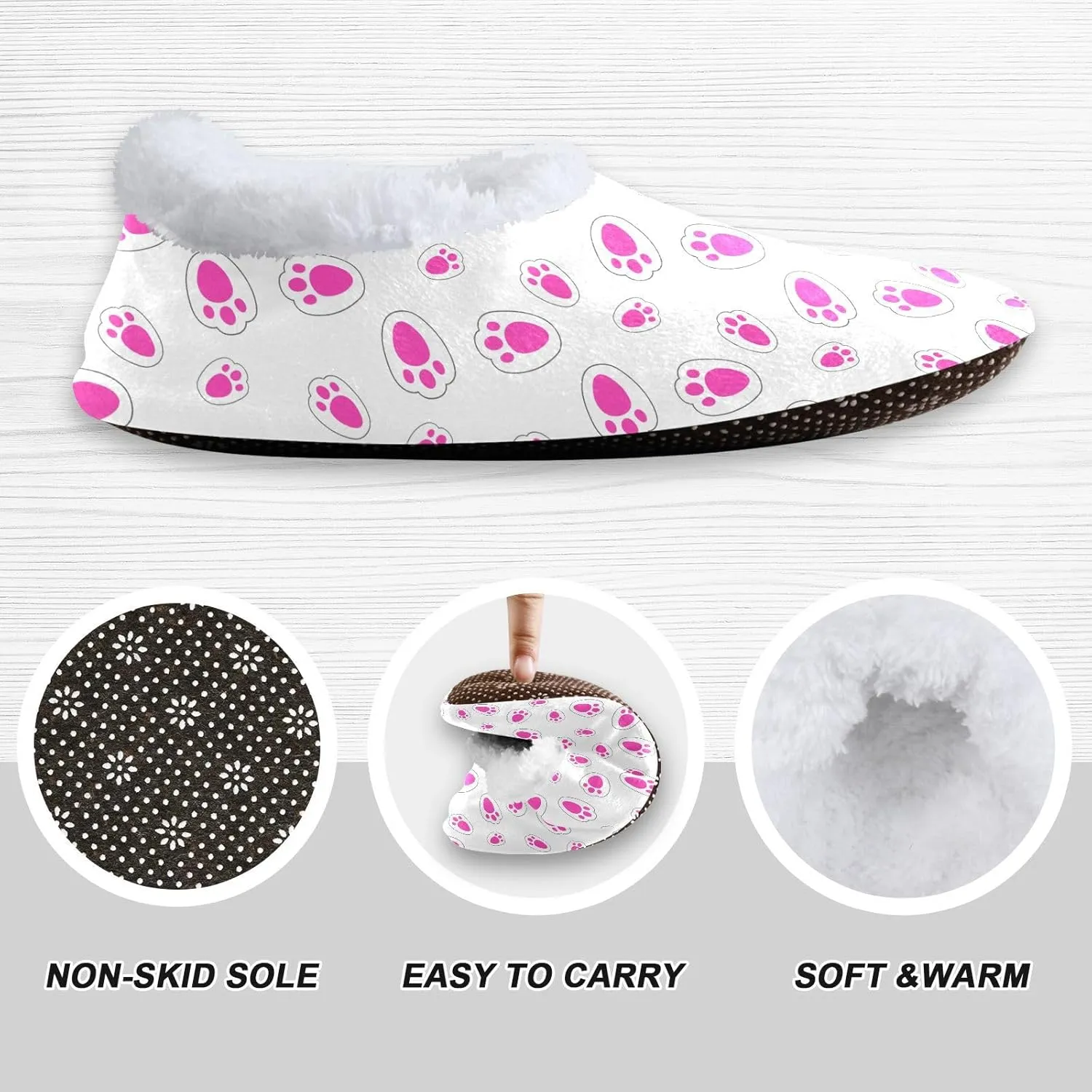 Kids Winter Slippers Footprints Rabbit Funny Animal Paw Print Warm Soft Non Slip House Slippers for Boys Girls Indoor